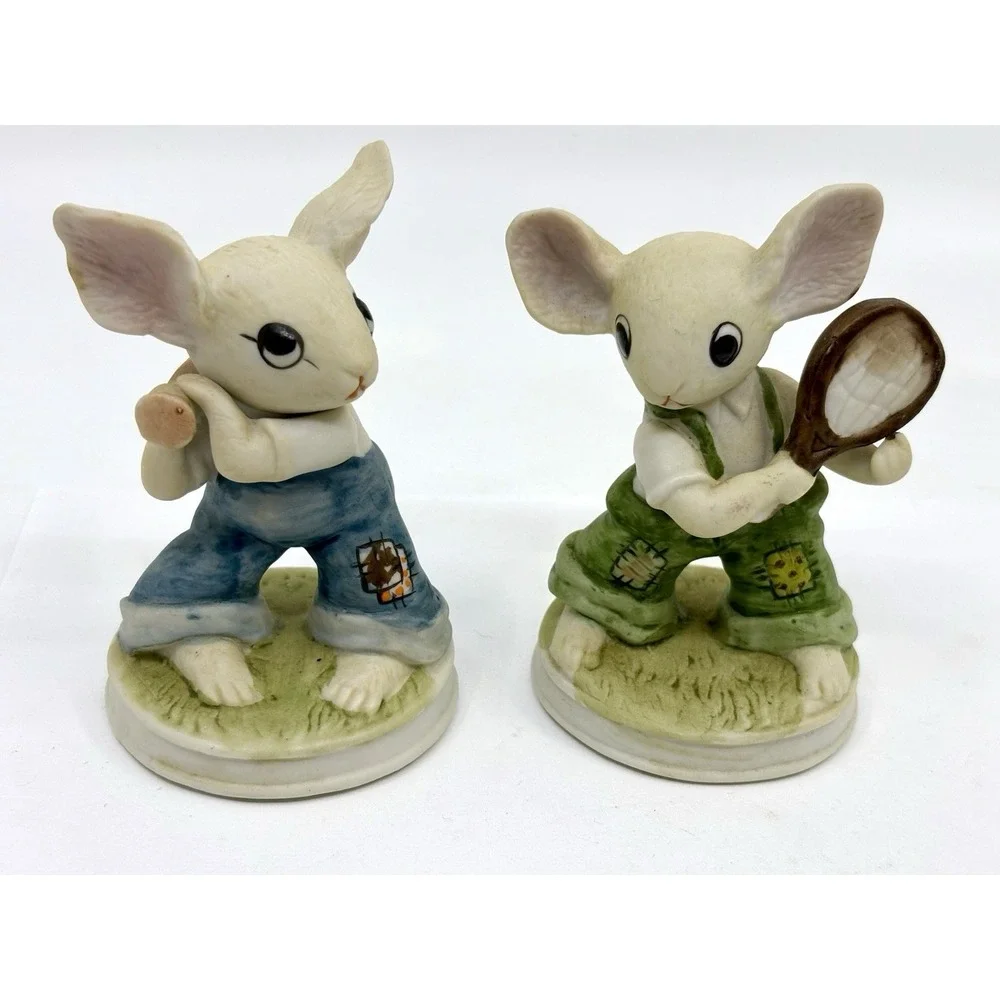 Vtg Mice Porcelain Lot Of 2 Playing Golf & Baseball Taiwan Mouse Collection